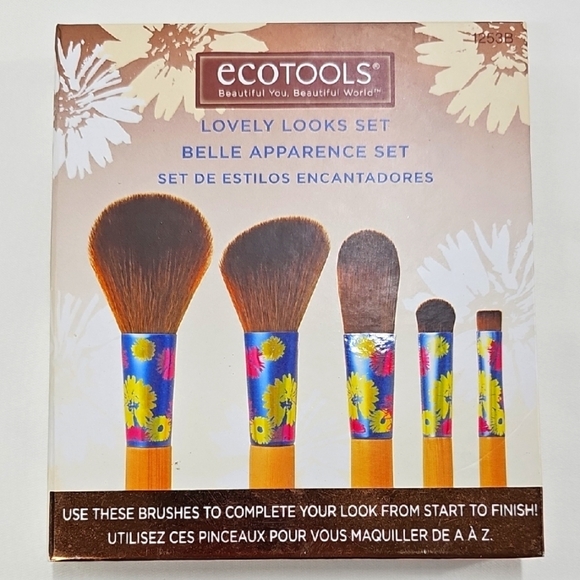 EcoTools Lovely Looks Cosmetic Brush Set, 5 pc, floral print, wood handles. NWB - Picture 1 of 6